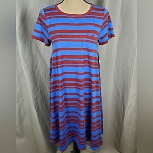 NWT Lularoe Carly, blue with horizontal maroon stripes, size XS